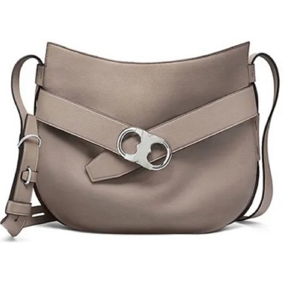 Tory Burch Gemini Link Hobo Crossbody Bag French Gray Pebbled Leather - Picture 1 of 17